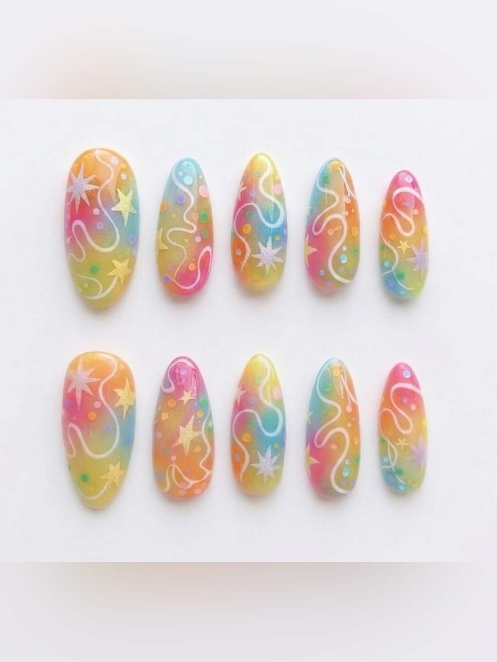 Rainbow Galaxy Press-On Nails with Star Accents